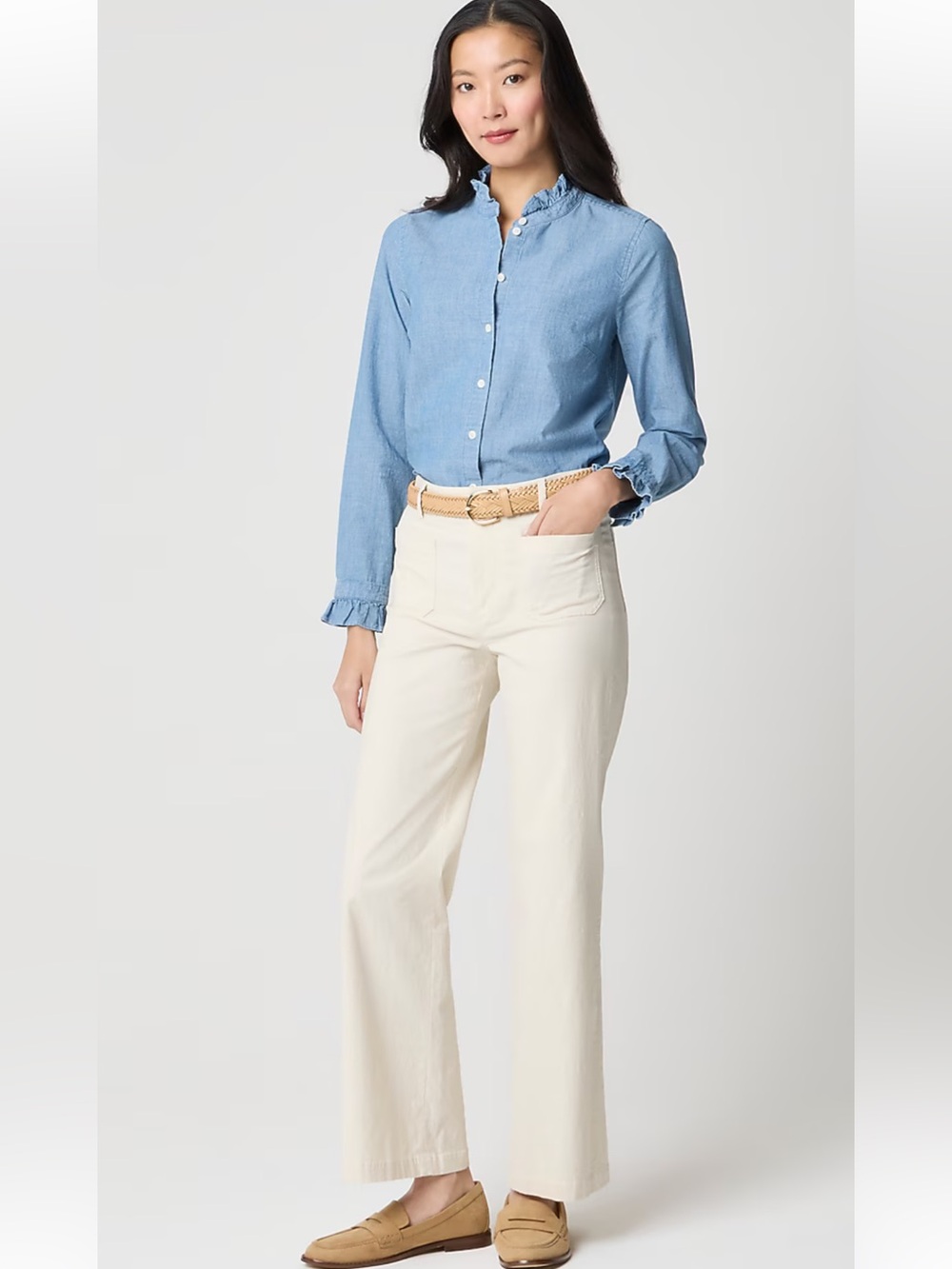 J. Crew Lizzie Pant in Cream Wide-Leg Trousers Pockets Size 35 NWT